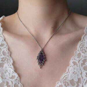 Vintage Antique Victorian Gothic purple quartz and silver necklace